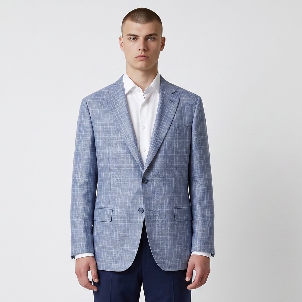 Joseph Abboud Heritage Sport Coat Mens 52R Blue Wool Silk Linen  E Thomas Italy